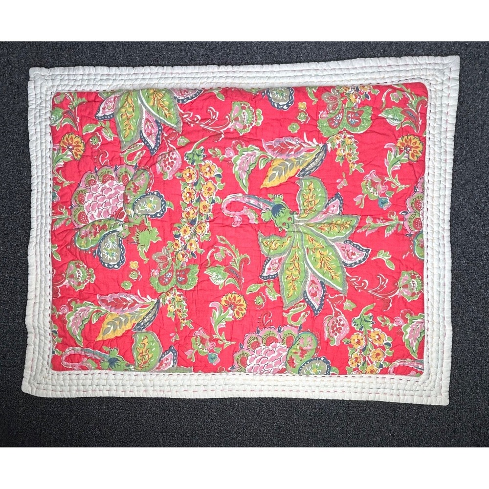 Pottery Barn Red Coral Floral Paisley Quilted‎ Sham Standard Qty 1